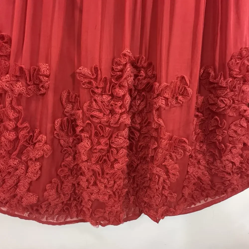 Burning Torch Anthropologie Red Silk Rosette Dress Small Fit Vintage Sleeveless - Picture 4 of 13
